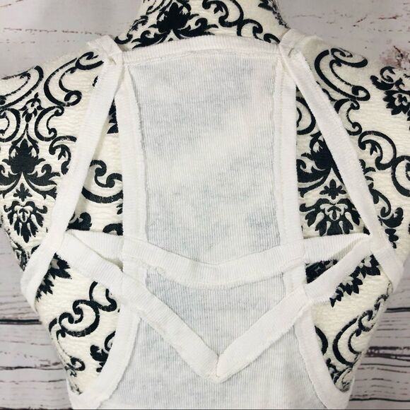Free People Linen Cotton Ribbed Strappy Back Raw Edge Tank Top White XS - Picture 3 of 8